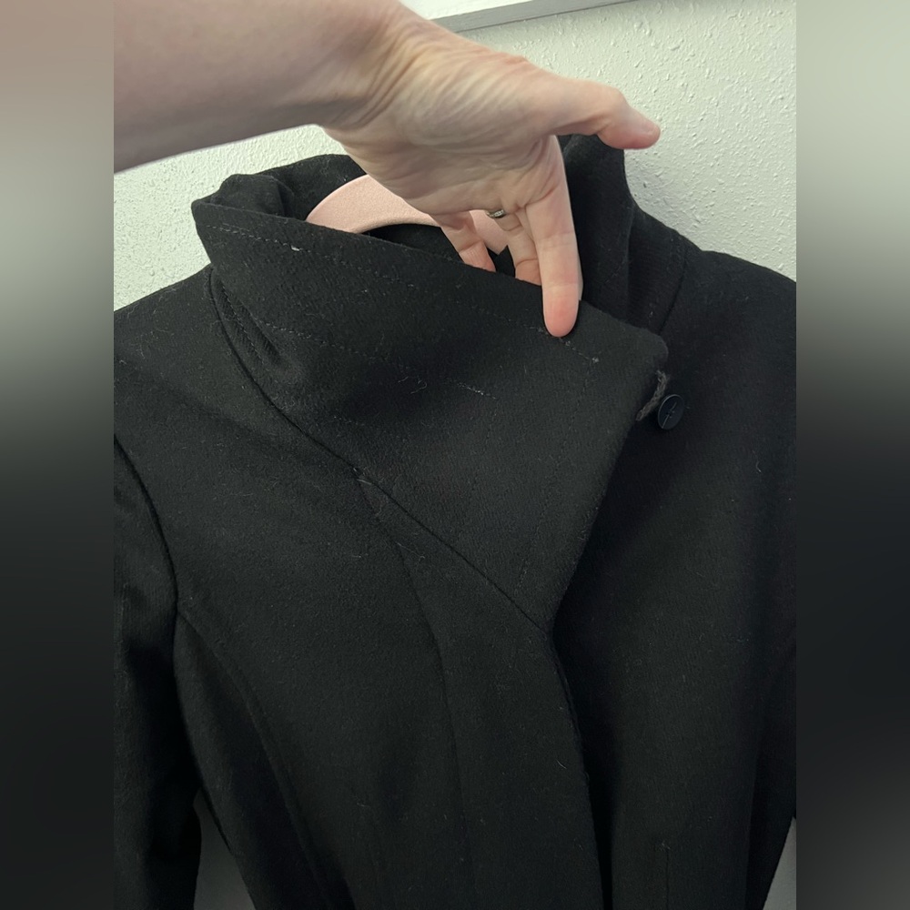 New COLE HAAN Belted Wool Blend Long Coat in Black Women’s Size 10 - Picture 6 of 11
